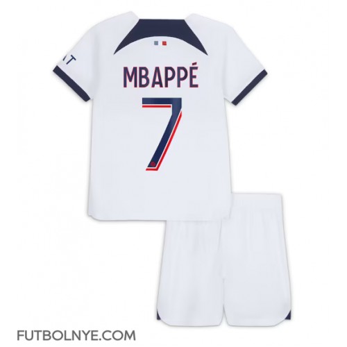 Camiseta Paris Saint-Germain Kylian Mbappe #7 Visitante Equipación para niños 2023-24 manga corta (+ pantalones cortos)